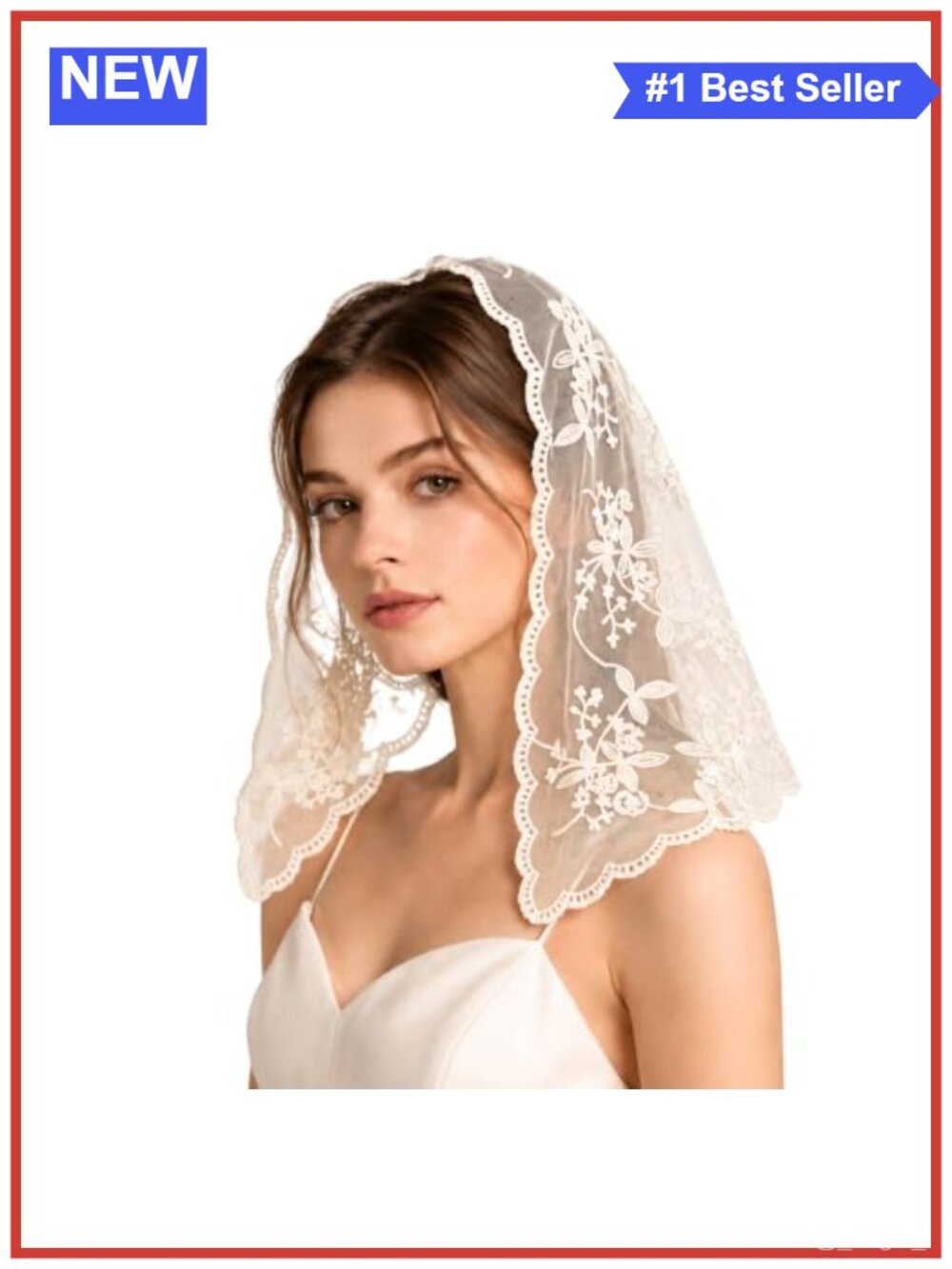 Lace Head Scarf Triangular Floral Embroidered Church Veil Scalloped